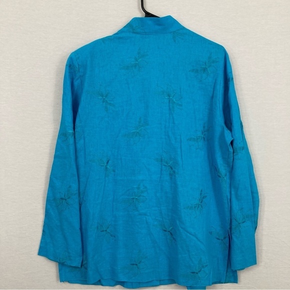 Vintage Blue Linen Blend Floral Embroidered Long Sleeve Button Down Large - Picture 7 of 9